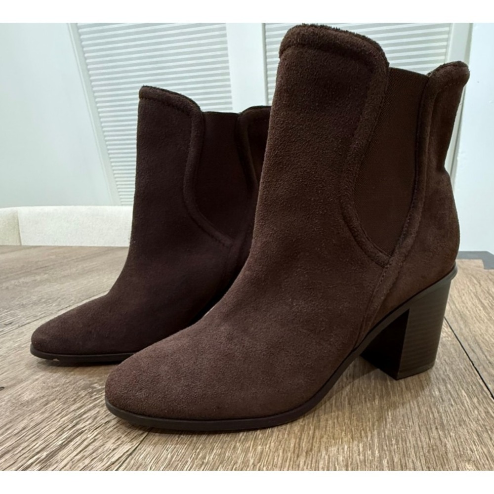 Women's Splendid Marika Brown Suede Slip On Block Heel‎ Ankle Boot Size 10